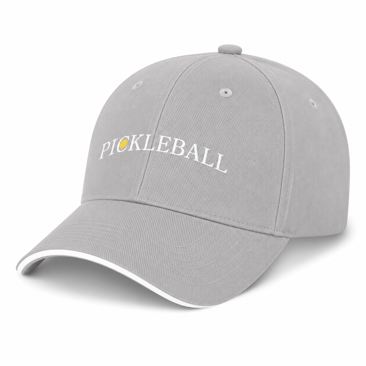 Casquette de pickleball gris clair imprimée, accessoire de protection solaire pour joueur.