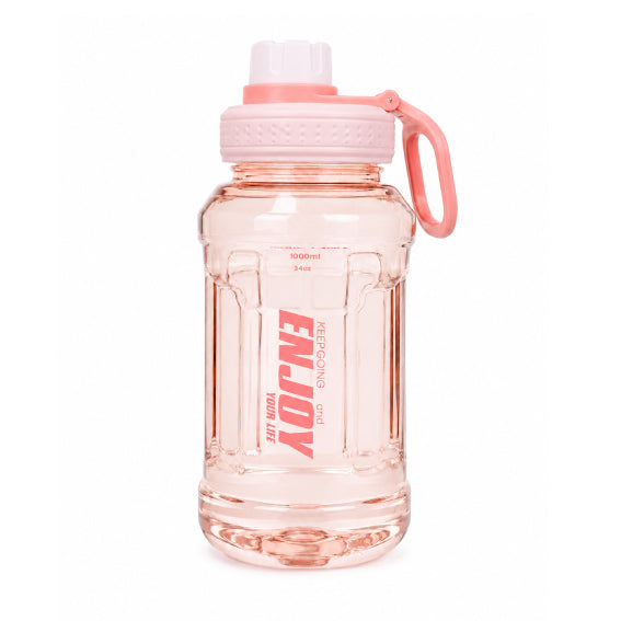 Gourde transparente rose pastel de 1 litre sans BPA pour le sport et le fitness.