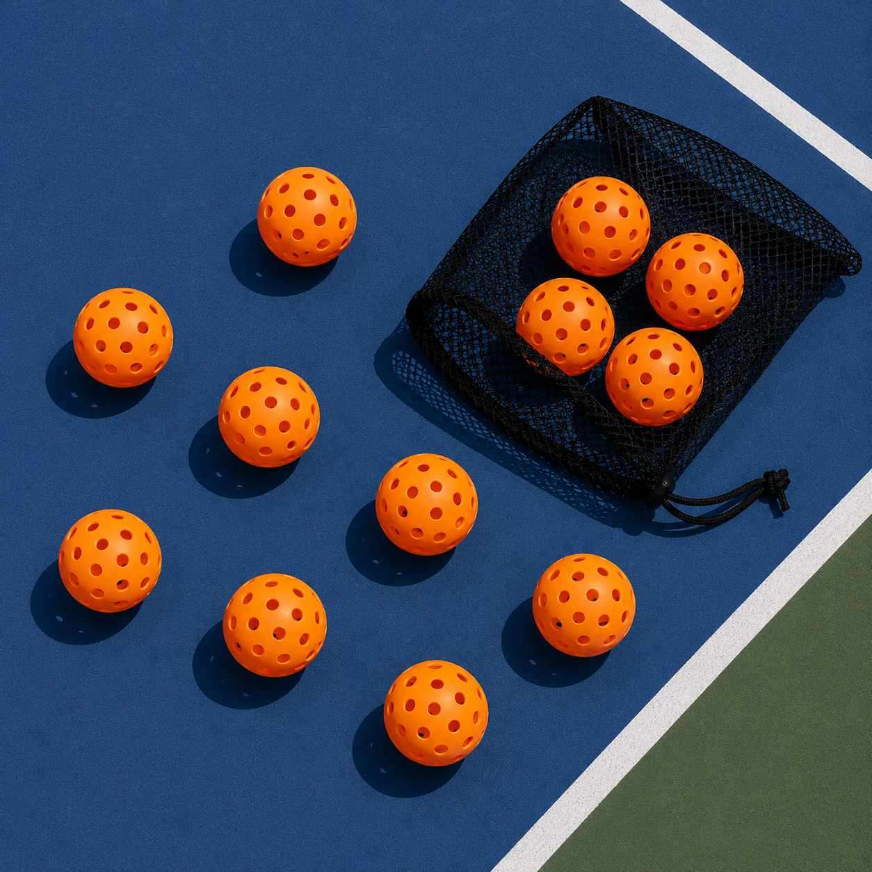 Lot de 12 balles de pickleball orange vif résistantes au vent avec sac de transport à cordon.