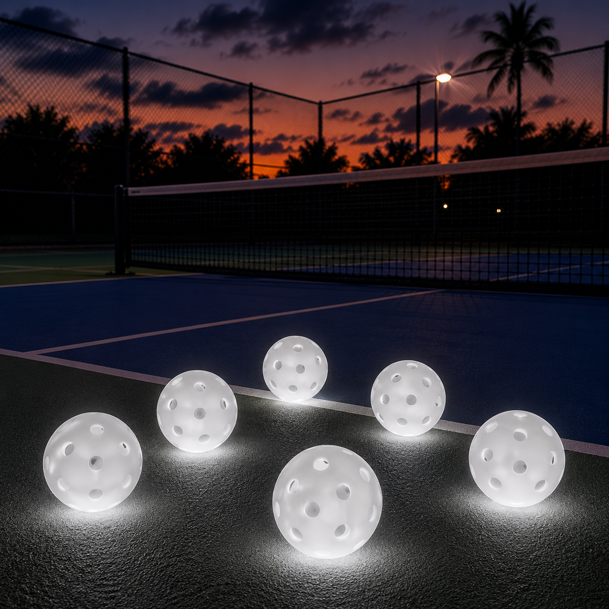 Balles de pickleball lumineuses blanches retroéclairées par LED pour une visibilité maximale dans le noir.
