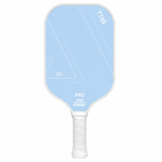 Raquette de compétition homologuée USA Pickleball T700 Pro couleur bleu ciel doux.