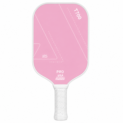 Modèle féminin de la raquette en carbone brut T700 Pro couleur rose bonbon pastel.