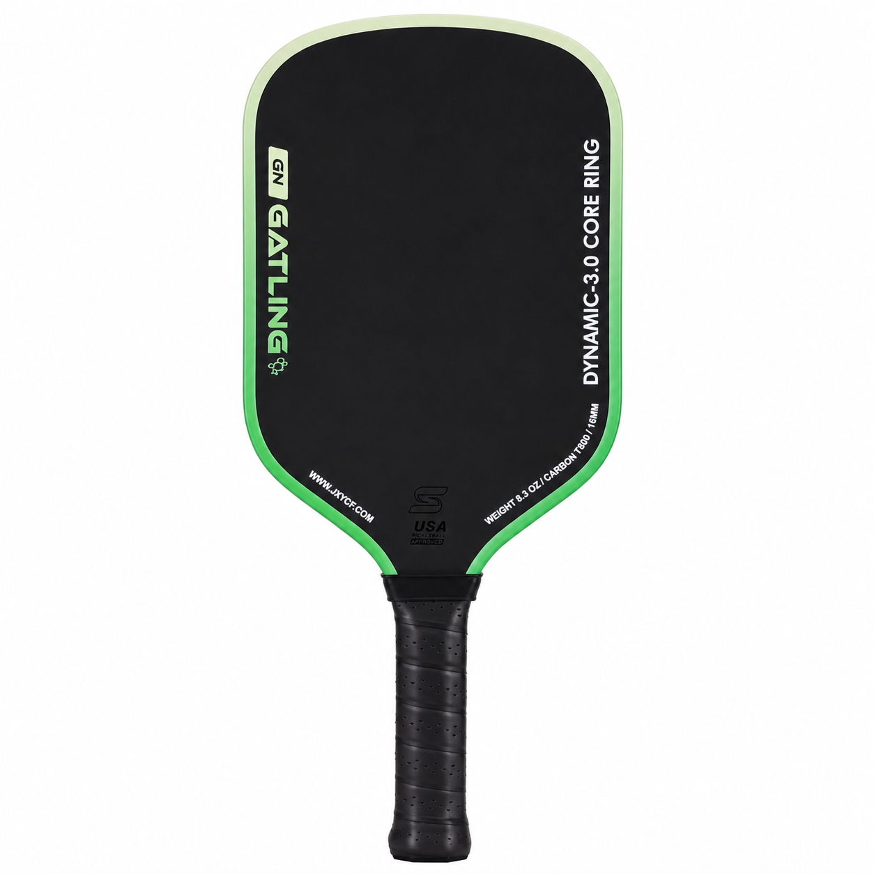 Raquette de compétition homologuée USA Pickleball Gen5 T800 couleur vert lime fluorescent.