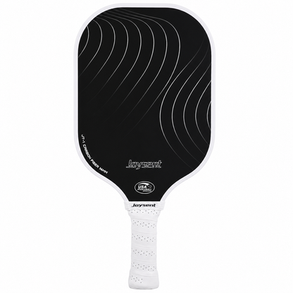 Raquette Joysent JT-1 Carbon Fiber 14mm avec contours et lignes ondulées de couleur blanche.