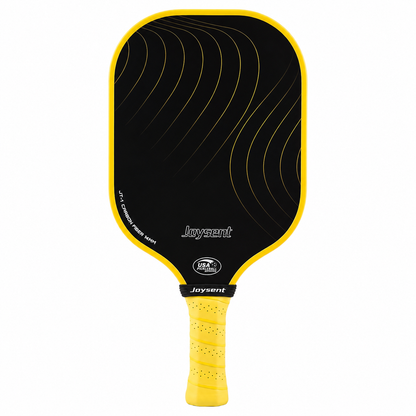 Version jaune et noire de la raquette de pickleball homologuée USA Pickleball Joysent JT-1.
