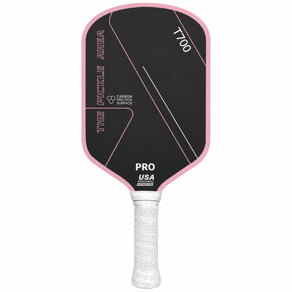Teinte rose pastel et blanche pour la raquette de pickleball T700 Pro Area homologuée USA Pickleball.