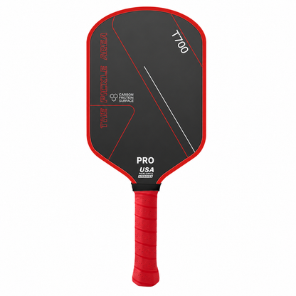 Version sportive rouge écarlate de la raquette T700 Pro Area, grip et contours rouges.