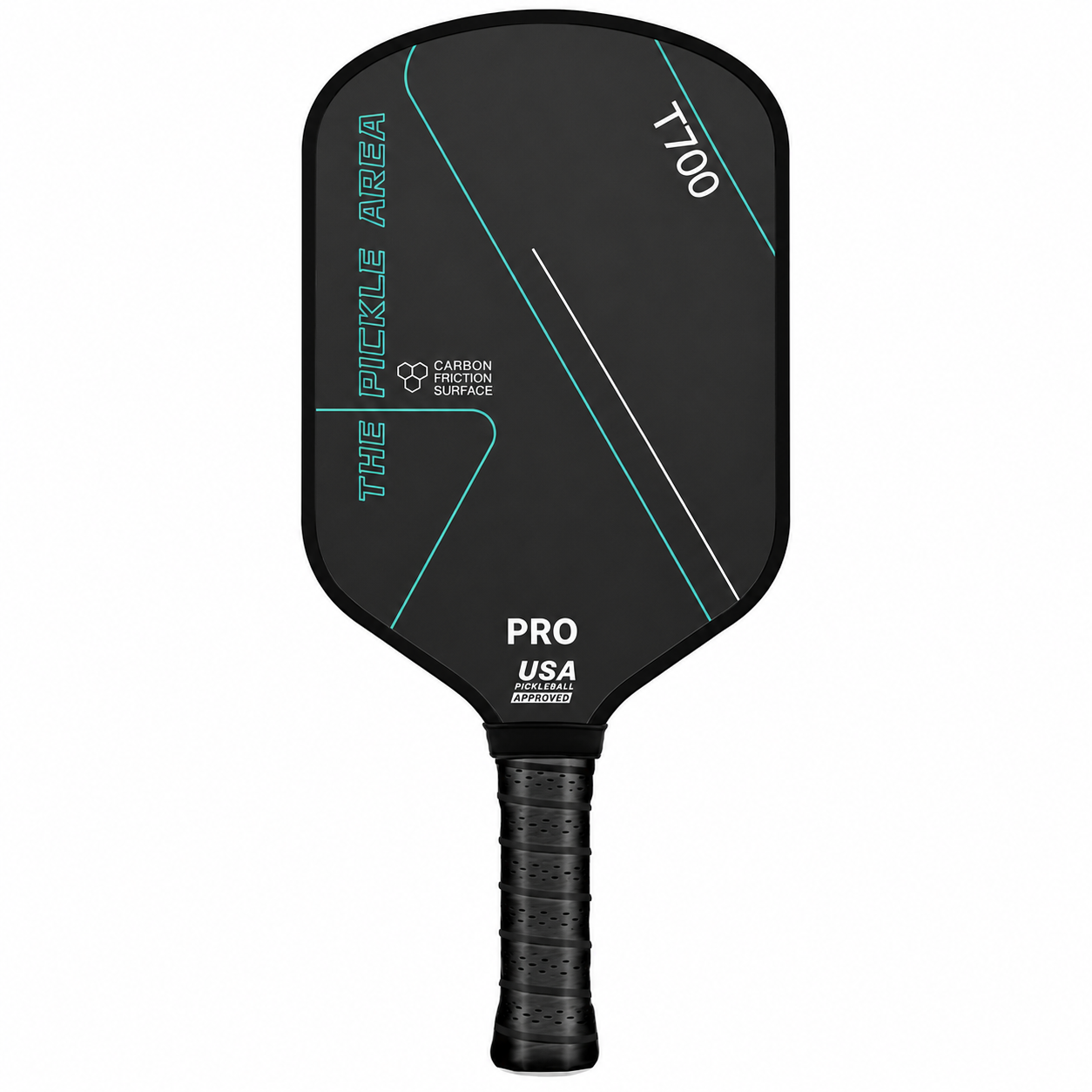 Design sobre et élégant pour la raquette de compétition T700 Pro Area en version noir intégral.