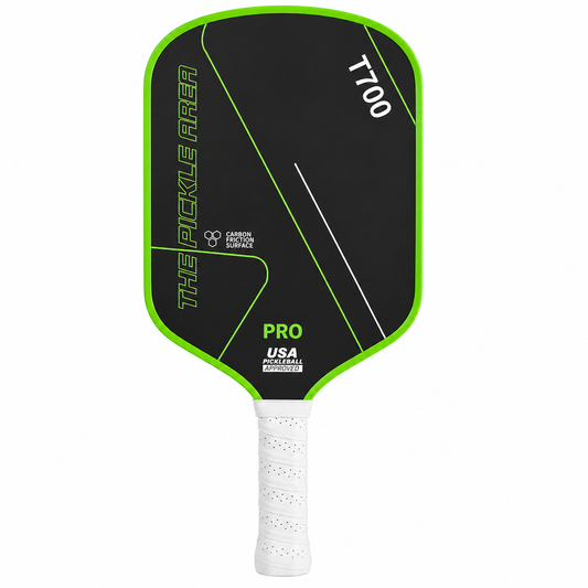 Raquette haut de gamme Smashline T700 Pro Area avec bordures protectrices vert lime fluorescent.