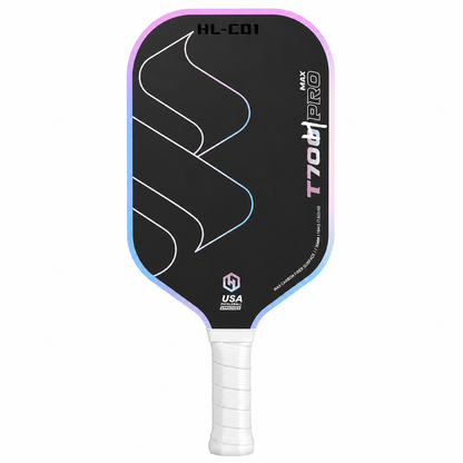 Raquette haut de gamme T700 Pro Max HL-CD1 avec lignes blanches et contour dégradé bleu et violet sur fond blanc.