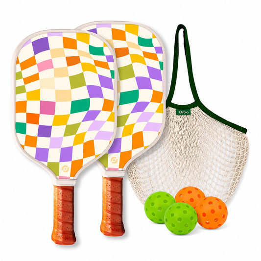 Set pickleball Mosaic avec 2 raquettes damier coloré, 4 balles 40 trous et sac filet