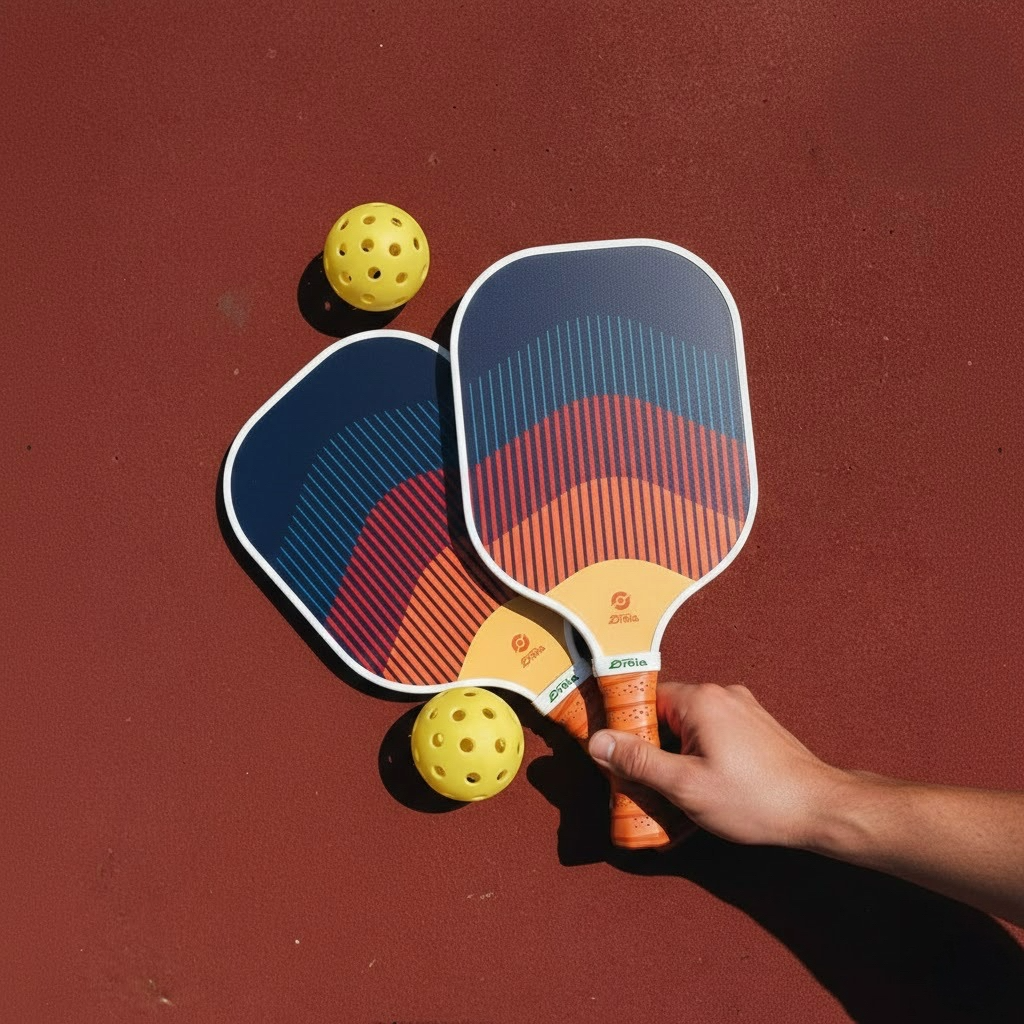 Joueur tenant deux raquette Dusk Smashline sur un terrain de pickleball