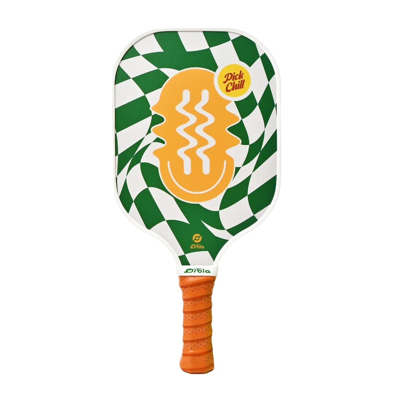 Raquette de pickleball Smashline Art Serie modèle Smile au damier vert avec visage souriant.