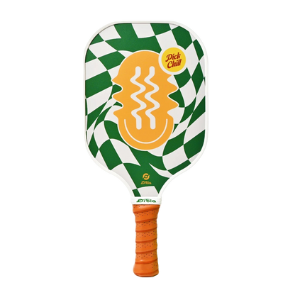 Raquette de pickleball Smashline Art Serie modèle Smile au damier vert avec visage souriant.