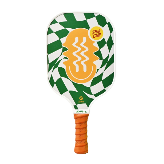 Raquette de pickleball Smashline Art Serie modèle Smile au damier vert avec visage souriant.