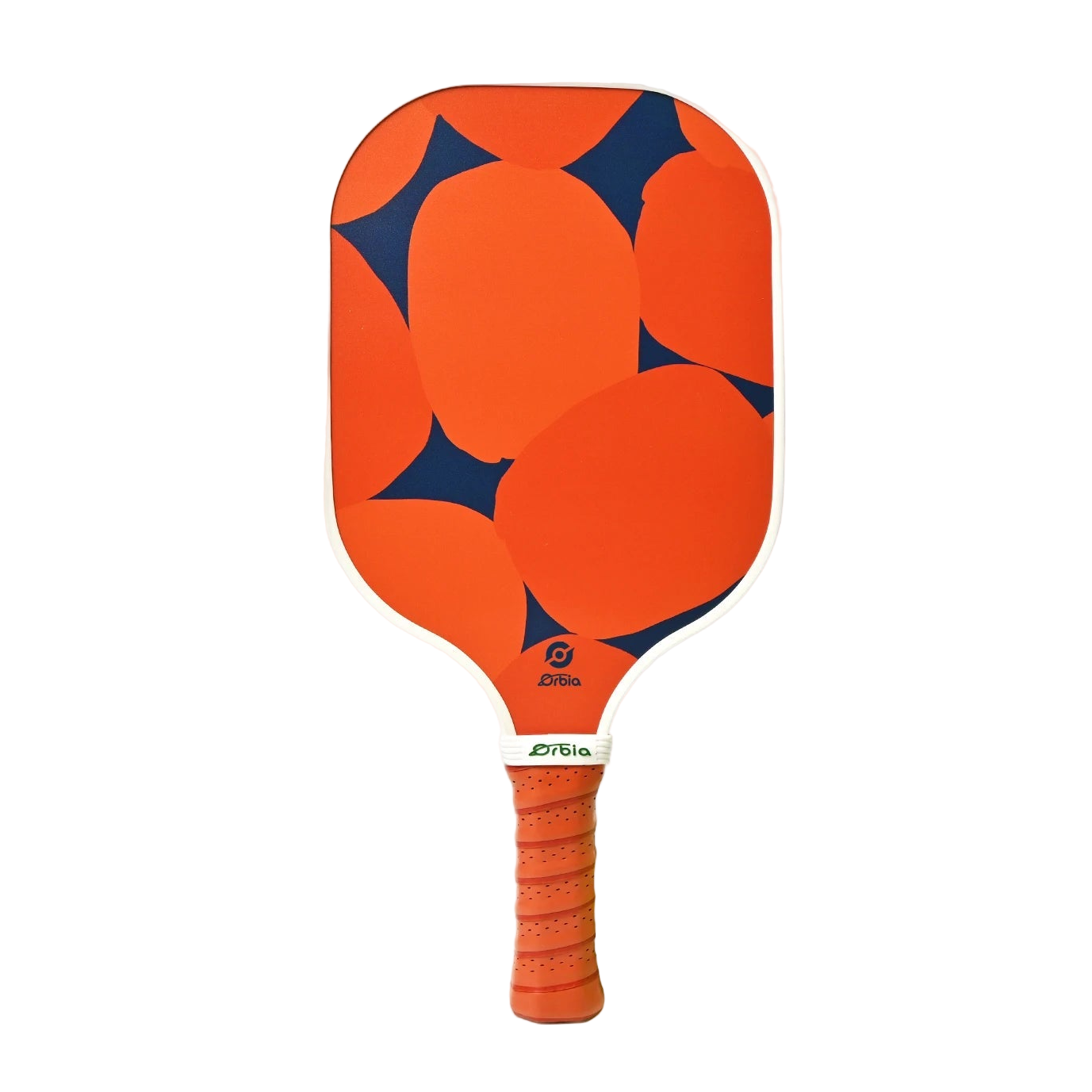 Raquette de pickleball Smashline Art Serie modèle Solar avec grands ronds orange et bleus.