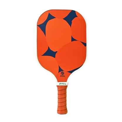 Raquette de pickleball Smashline Art Serie modèle Solar avec grands ronds orange et bleus.