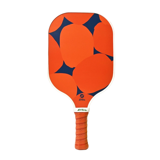 Raquette de pickleball Smashline Art Serie modèle Solar avec grands ronds orange et bleus.