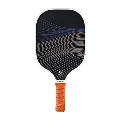 Raquette de pickleball Smashline Art Serie modèle Wave avec fines ondulations blanches sur fond noir.